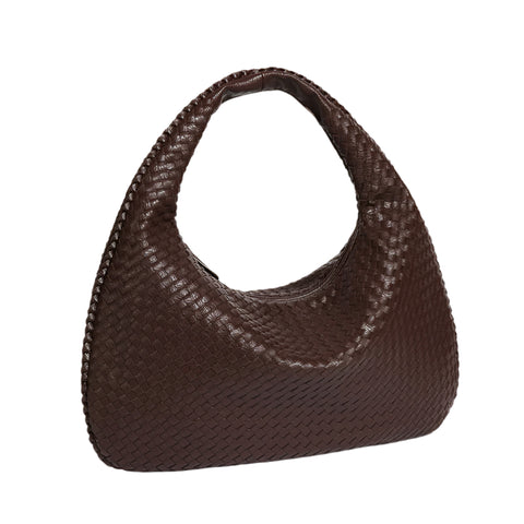 Faux PU Leather Woven Hobo Underarm Shoulder Bag Handbag Dark Coffee
