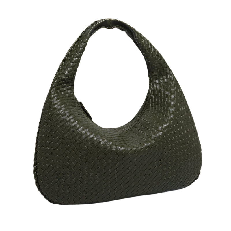 Faux PU Leather Woven Hobo Underarm Shoulder Bag Handbag Army Green