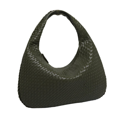 Faux PU Leather Woven Hobo Underarm Shoulder Bag Handbag Army Green