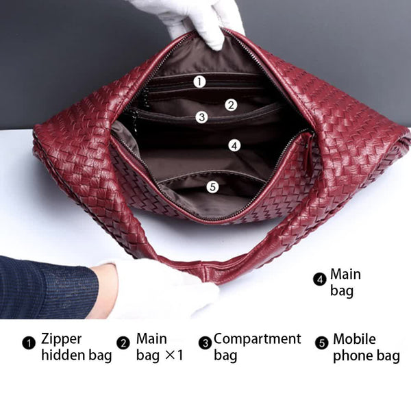 Faux PU Leather Woven Hobo Underarm Shoulder Bag Handbag Army Green
