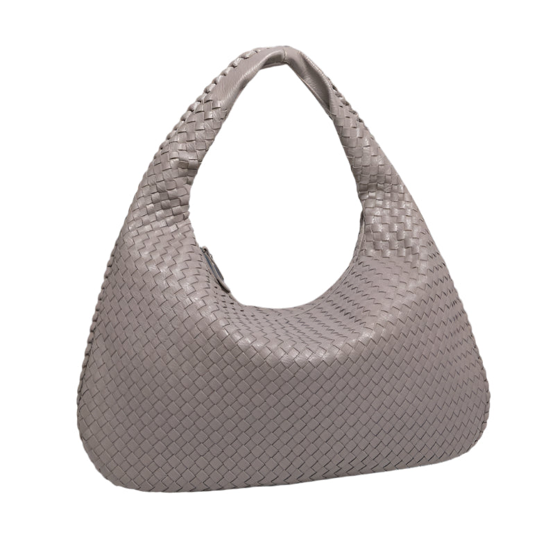 Faux PU Leather Woven Hobo Underarm Shoulder Bag Handbag Light Grey