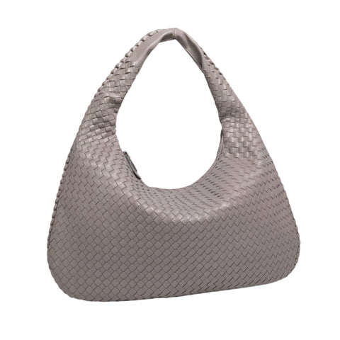 Faux PU Leather Woven Hobo Underarm Shoulder Bag Handbag Light Grey