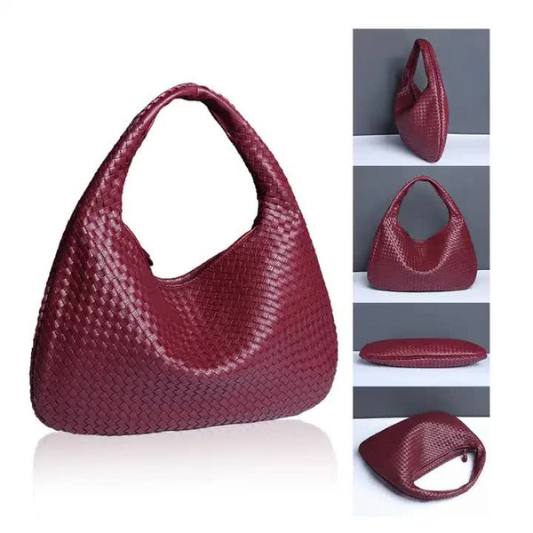 Faux PU Leather Woven Hobo Underarm Shoulder Bag Handbag White