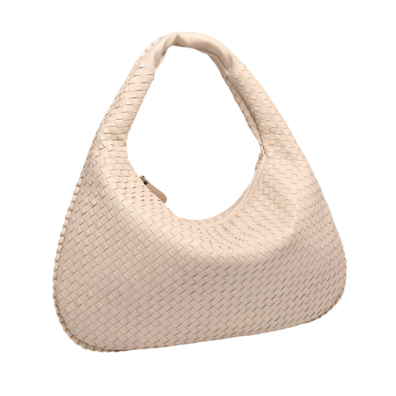 Faux PU Leather Woven Hobo Underarm Shoulder Bag Handbag Off White
