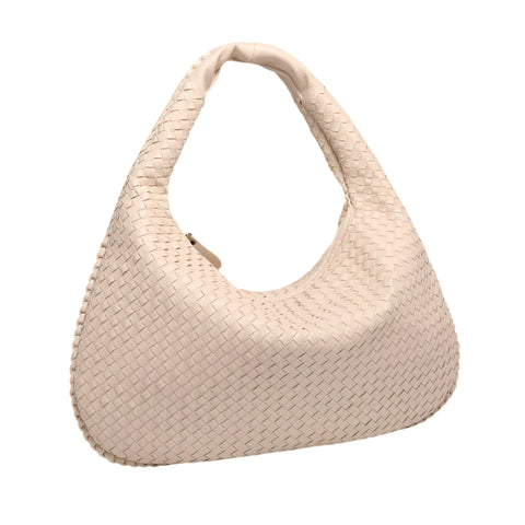 Faux PU Leather Woven Hobo Underarm Shoulder Bag Handbag Off White