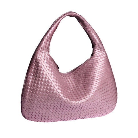 Faux PU Leather Woven Hobo Underarm Shoulder Bag Handbag Lotus Purple