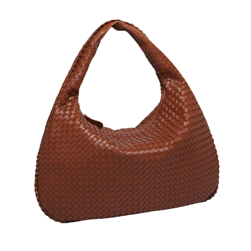 Faux PU Leather Woven Hobo Underarm Shoulder Bag Handbag Dark Brown