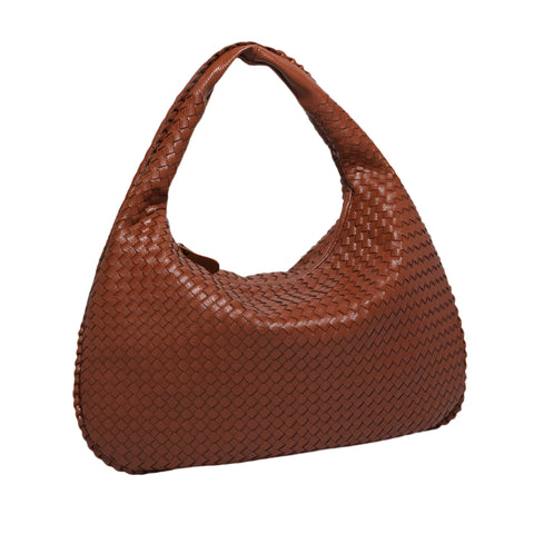 Faux PU Leather Woven Hobo Underarm Shoulder Bag Handbag Dark Brown