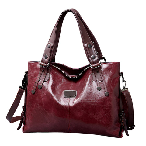 Faux PU Leather Tote Shoulder Crossbody Bag Handbag Multi Pocket Wine Red