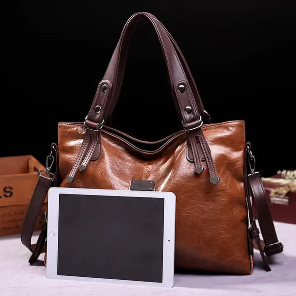 Faux PU Leather Tote Shoulder Crossbody Bag Handbag Multi Pocket Wine Red
