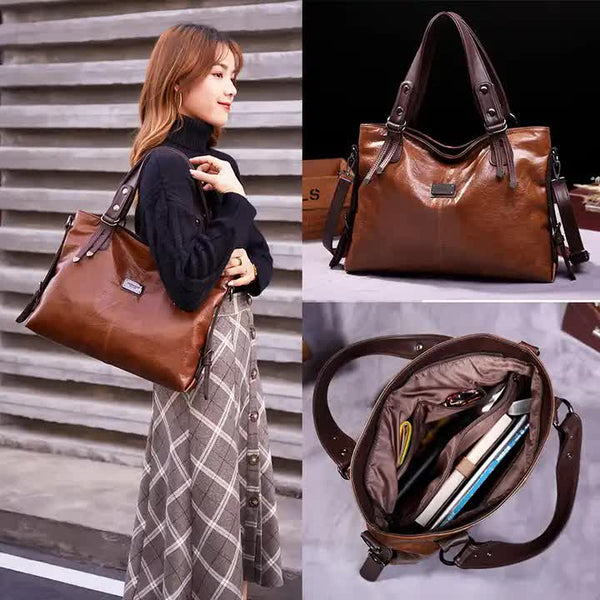 Faux PU Leather Tote Shoulder Crossbody Bag Handbag Multi Pocket Wine Red