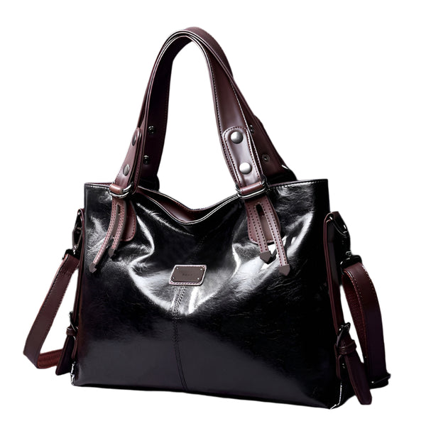 Faux PU Leather Tote Shoulder Crossbody Bag Handbag Multi Pocket Black