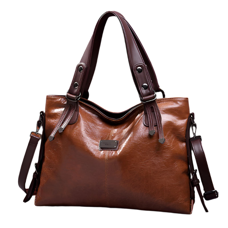 Faux PU Leather Tote Shoulder Crossbody Bag Handbag Multi Pocket Brown