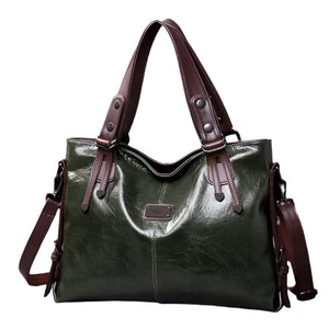 Faux PU Leather Tote Shoulder Crossbody Bag Handbag Multi Pocket Green