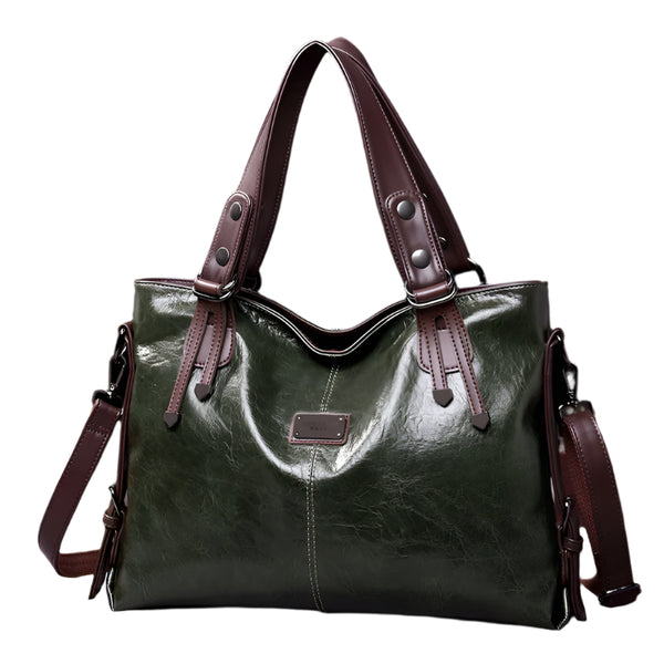 Faux PU Leather Tote Shoulder Crossbody Bag Handbag Multi Pocket Green