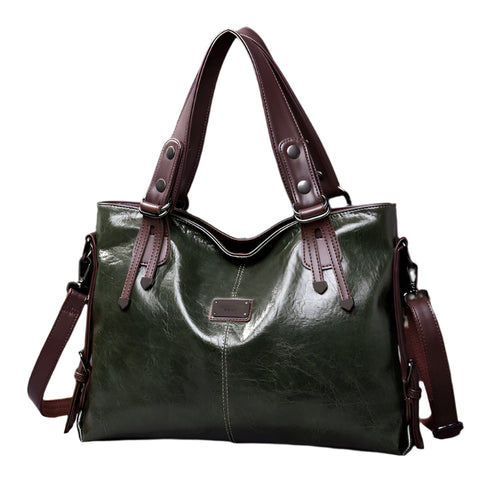 Faux PU Leather Tote Shoulder Crossbody Bag Handbag Multi Pocket Green