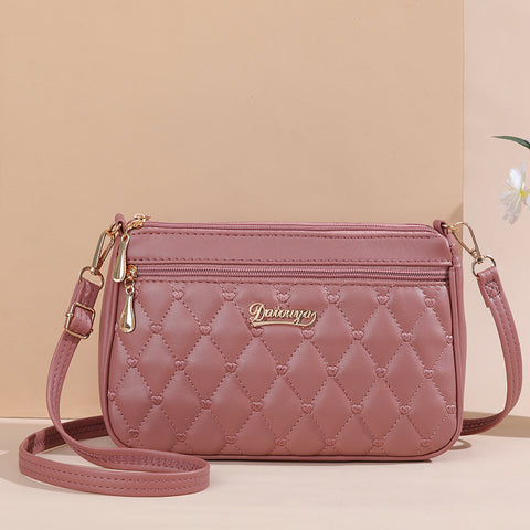Quilted PU Leather Crossbody Shoulder Bag Handbag Adjustable Strap Pink