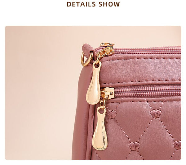 Quilted PU Leather Crossbody Shoulder Bag Handbag Adjustable Strap Pink