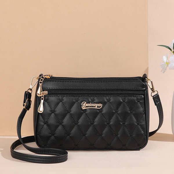 Quilted PU Leather Crossbody Shoulder Bag Handbag Adjustable Strap Black