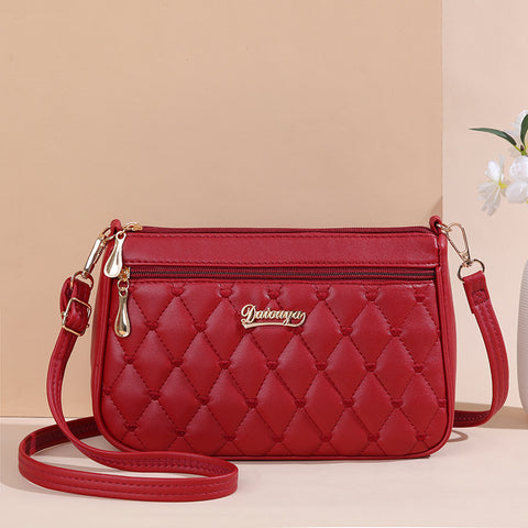 Quilted PU Leather Crossbody Shoulder Bag Handbag Adjustable Strap Red