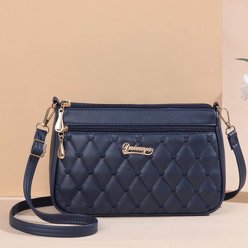 Quilted PU Leather Crossbody Shoulder Bag Handbag Adjustable Strap Dark Blue