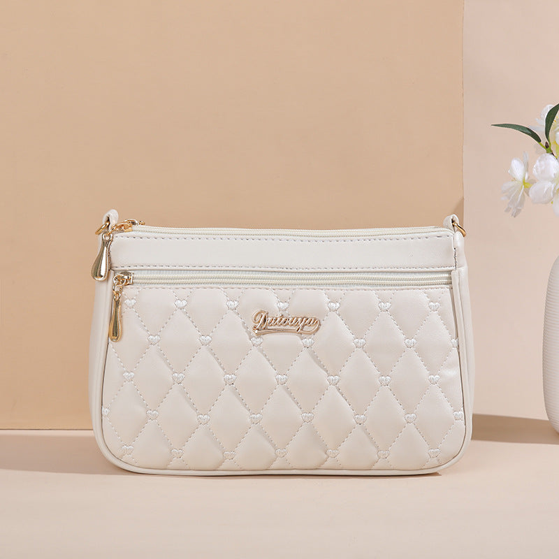 Quilted PU Leather Crossbody Shoulder Bag Handbag Adjustable Strap White