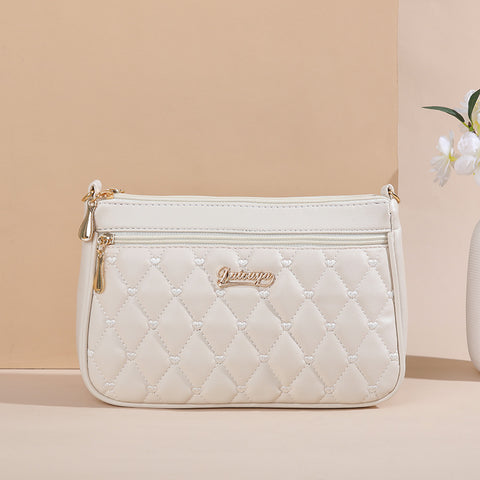 Quilted PU Leather Crossbody Shoulder Bag Handbag Adjustable Strap White