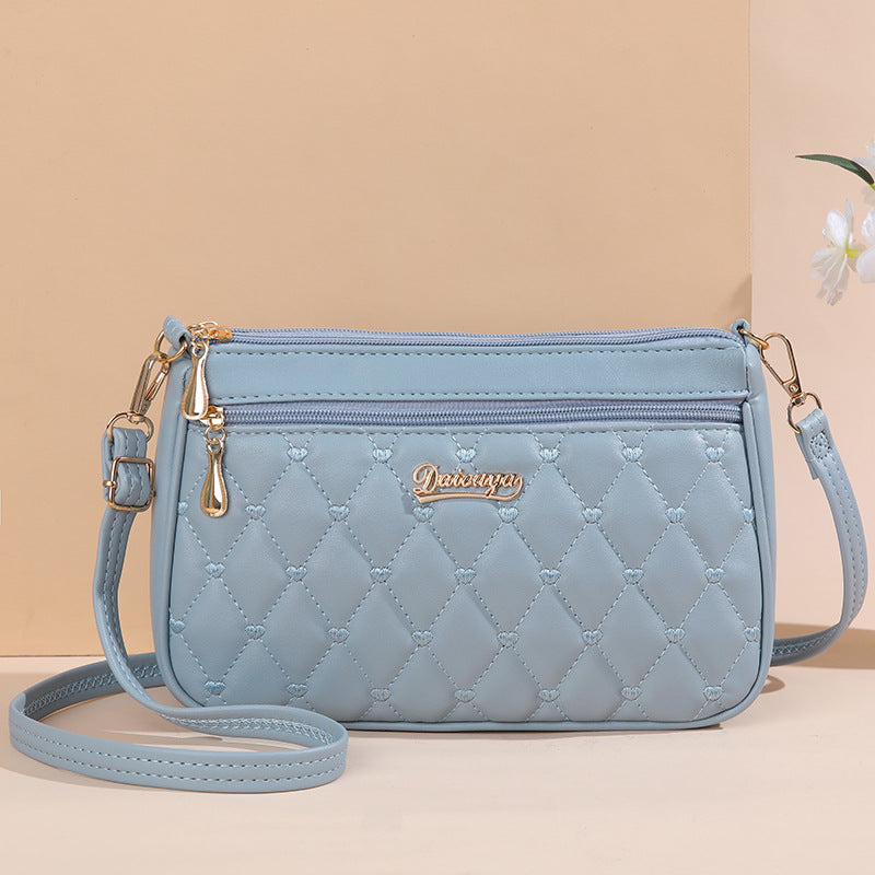 Quilted PU Leather Crossbody Shoulder Bag Handbag Adjustable Strap Light Blue