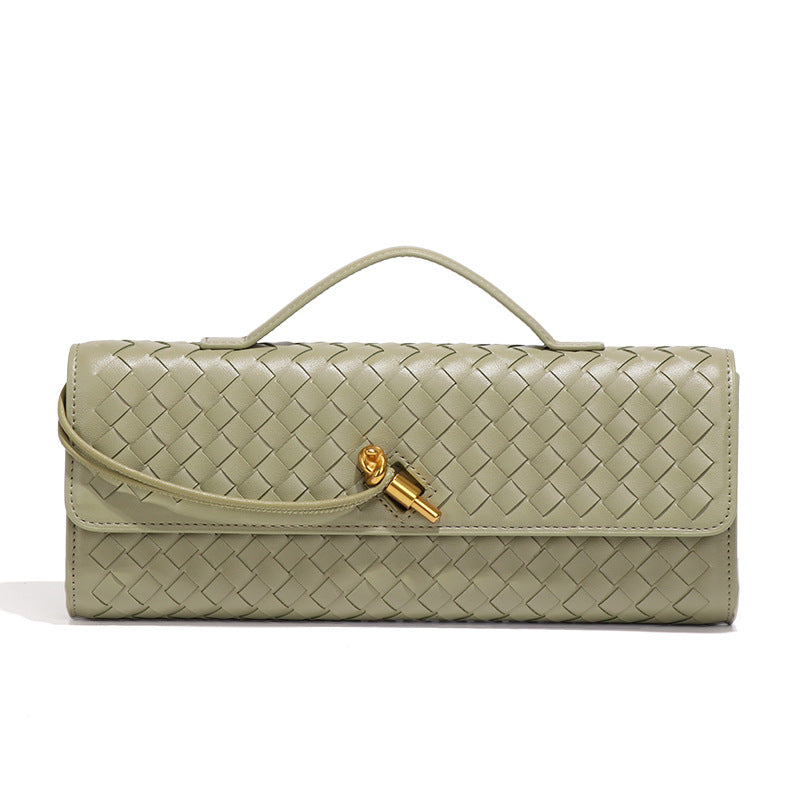 Faux PU Leather Woven Baguette Clutch Shoulder Crossbody Bag Handbag Light Green
