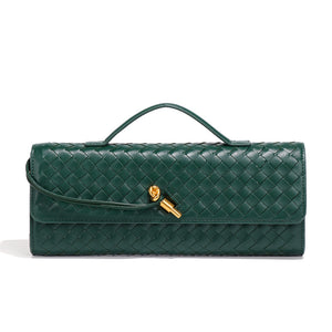 Faux PU Leather Woven Baguette Clutch Shoulder Crossbody Bag Handbag Deep Green