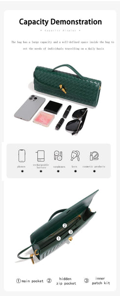 Faux PU Leather Woven Baguette Clutch Shoulder Crossbody Bag Handbag Deep Green