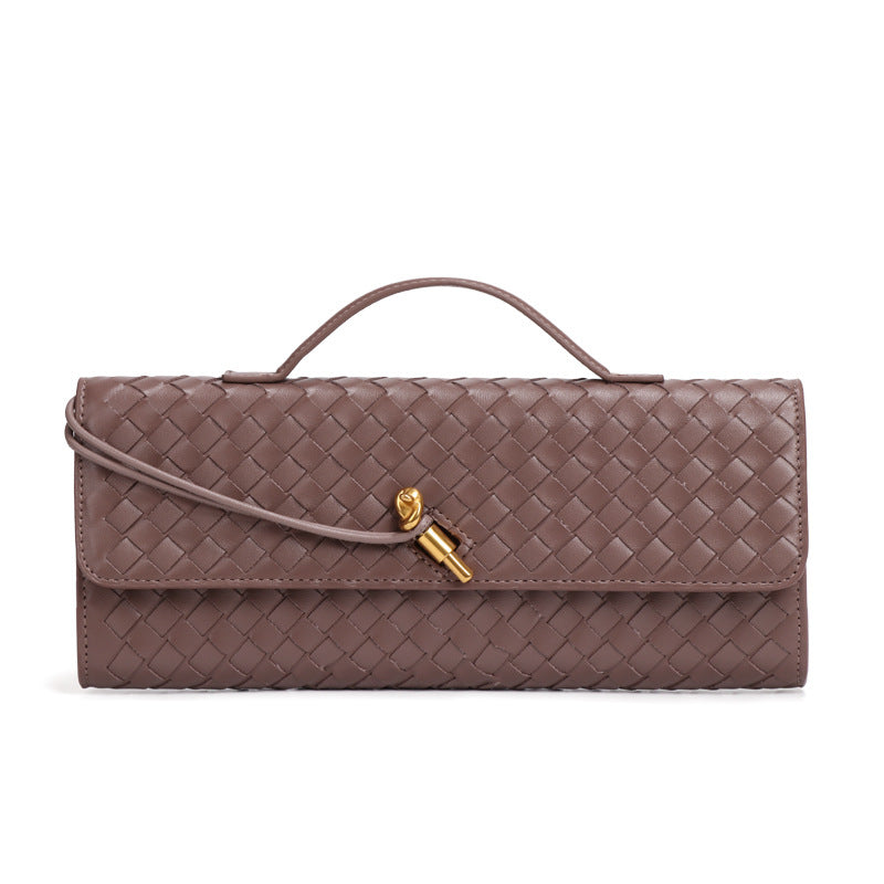 Faux PU Leather Woven Baguette Clutch Shoulder Crossbody Bag Handbag Coffee