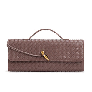 Faux PU Leather Woven Baguette Clutch Shoulder Crossbody Bag Handbag Coffee
