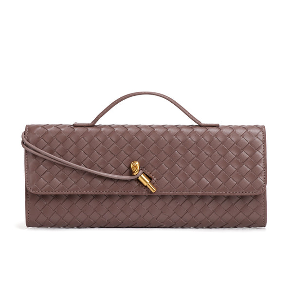 Faux PU Leather Woven Baguette Clutch Shoulder Crossbody Bag Handbag Coffee