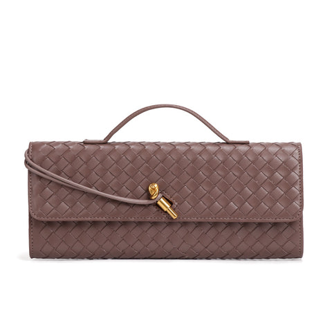 Faux PU Leather Woven Baguette Clutch Shoulder Crossbody Bag Handbag Coffee