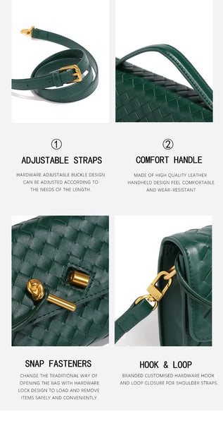 Faux PU Leather Woven Baguette Clutch Shoulder Crossbody Bag Handbag Coffee