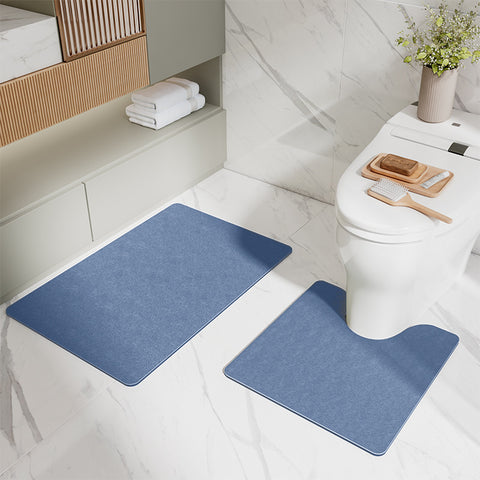 2 Pce Microfibre Bathroom Toilet Bath Floor Mat Set Non Slip Blue