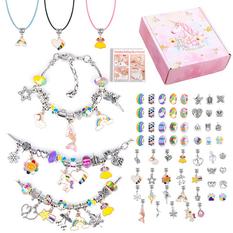 DIY Charm Bracelet Making Kit Beads Flowers Stars Storage Box Rainbow