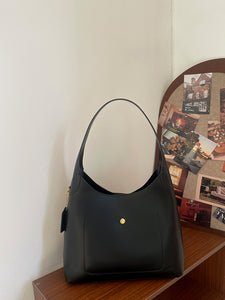 Faux PU Oil Wax Look Leather Underarm Shoulder Bag Handbag Black