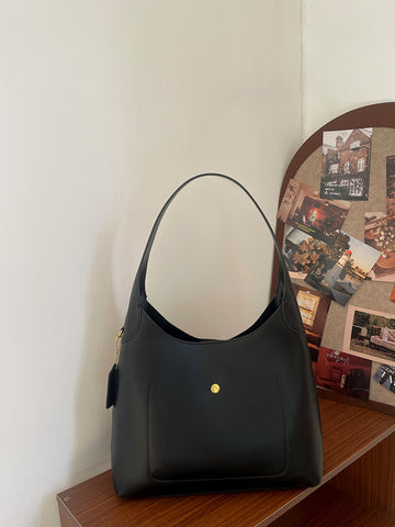 Faux PU Oil Wax Look Leather Underarm Shoulder Bag Handbag Black