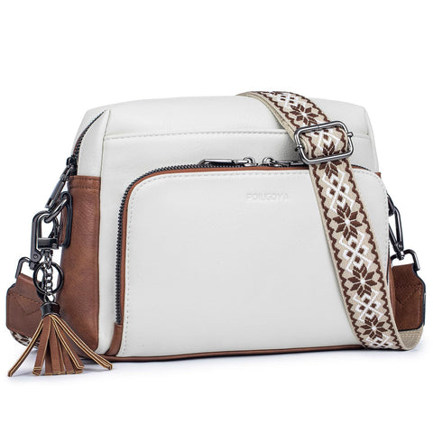 Faux PU Leather Crossbody Shoulder Bag RFID Card Slots Adjustable Strap White