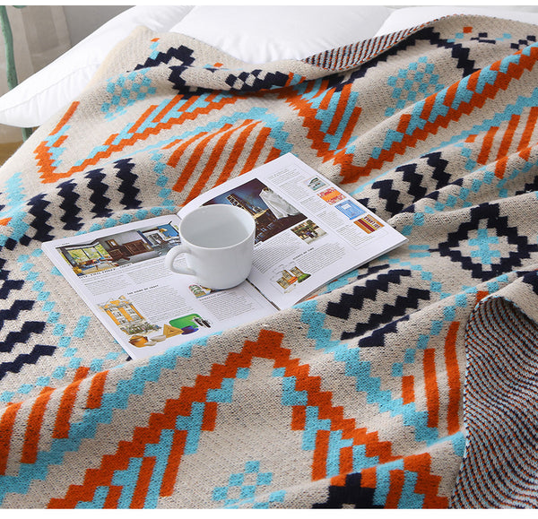 Bohemian Geometric Woven Throw Blanket Rug Sofa Cover Tassels 70 x 100cm