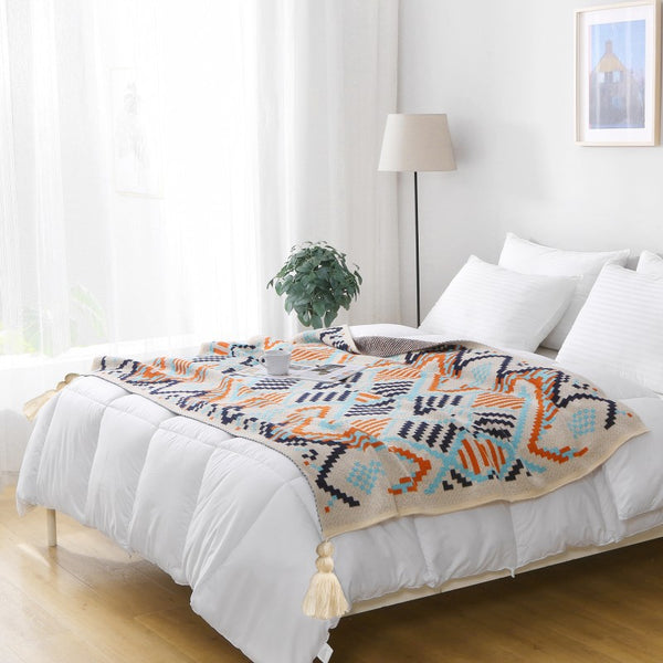 Bohemian Geometric Woven Throw Blanket Rug Sofa Cover Tassels 130 x 200cm