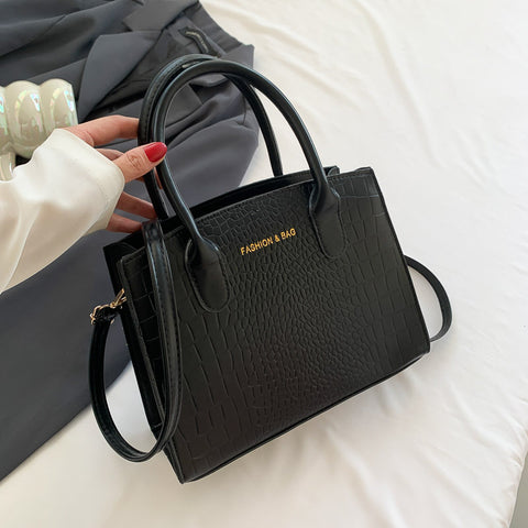 Faux PU Leather Crocodile Pattern Tote Shoulder Crossbody Bag Handbag Black