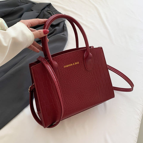 Faux PU Leather Crocodile Pattern Tote Shoulder Crossbody Bag Handbag Red