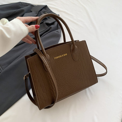 Faux PU Leather Crocodile Pattern Tote Shoulder Crossbody Bag Handbag Brown
