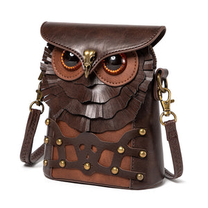 Owl PU Leather Crossbody Shoulder Bag Handbag Adjustable Strap Brown