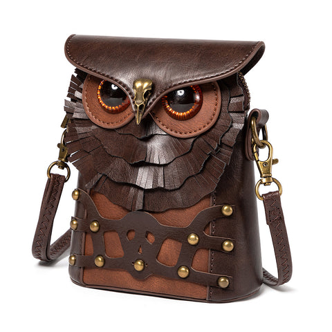 Owl PU Leather Crossbody Shoulder Bag Handbag Adjustable Strap Brown