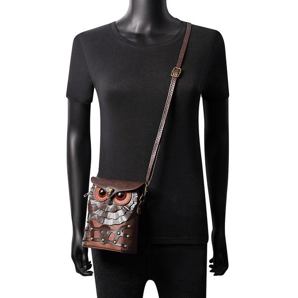 Owl PU Leather Crossbody Shoulder Bag Handbag Adjustable Strap Brown