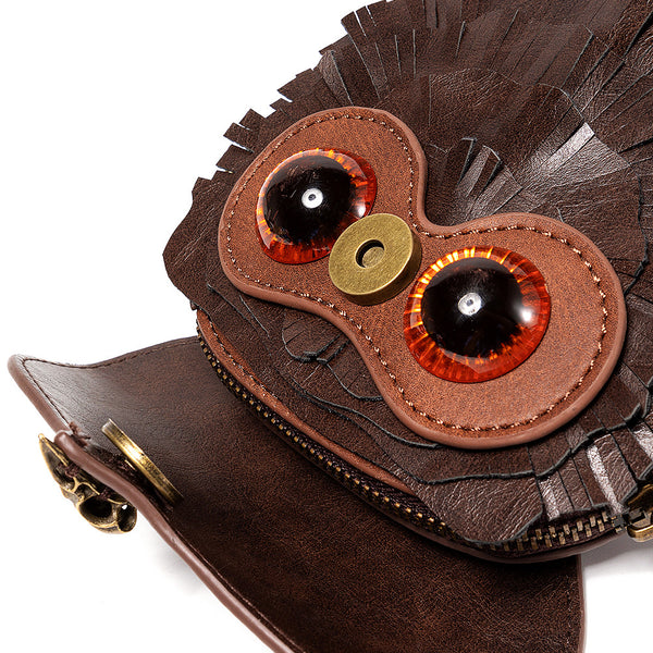 Owl PU Leather Crossbody Shoulder Bag Handbag Adjustable Strap Brown